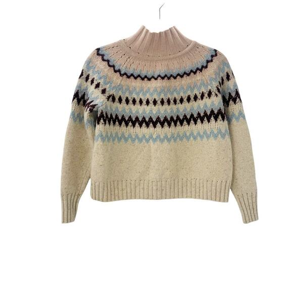 La Vie Knitted Rebecca Taylor Fair Isle Turtleneck Sweater Oatmel Combo Size XS - Picture 5 of 11